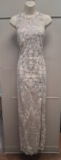 Adrianna Papell Ivory Silver Sequin Embroidered Mother Bride Groom Long Dress 16