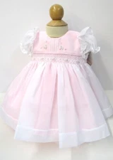 NWT Will'beth Pink Sheer Overlay Smocked Puff Slv Dress 9 Months Baby Girls 9M