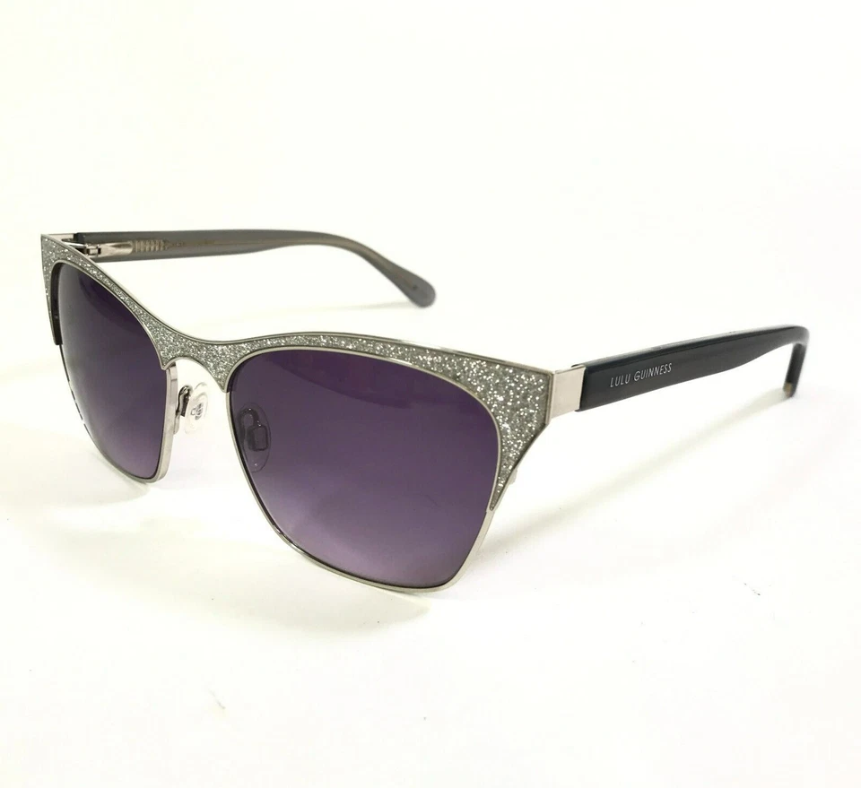 Gafas de sol Lulu Guinness L155 SIL plateadas brillantes monturas de ojos de gato lentes púrpuras Foto 4 de 4