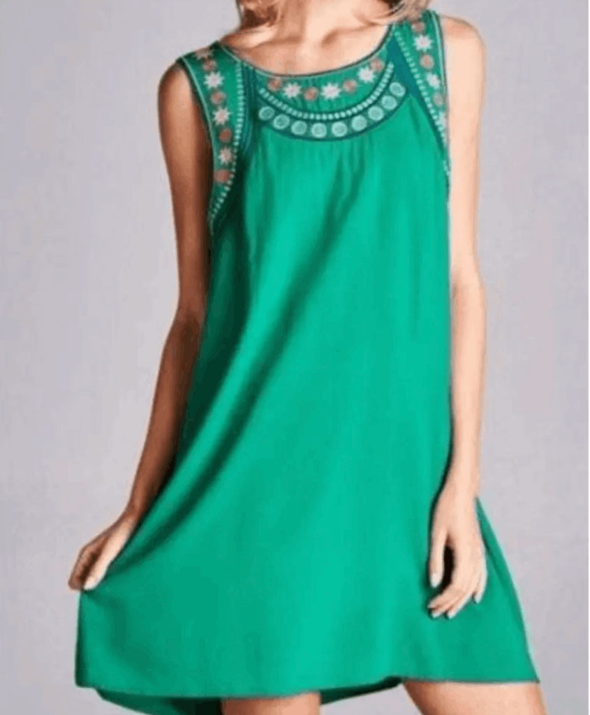 JODIFL Green Embroidered Pink Floral Sun Dress Size Medium | eBay