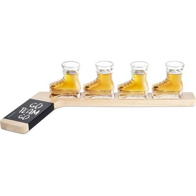 Final Touch Skate Shot Glasses Set with Hockey Stick Serving Board