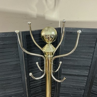Vintage Brass Tone Standing Hall Tree Hat Stand Coat Rack Floor