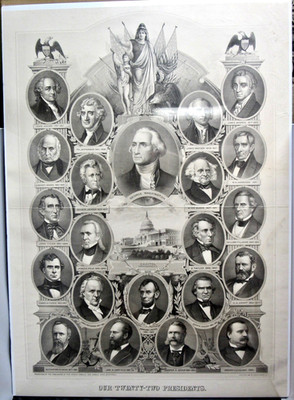 OUR TWENTY TWO PRESIDENTS 1884 LARGE LITHOGRAPH BUEK LINDNER PRINTER 28 BY 20