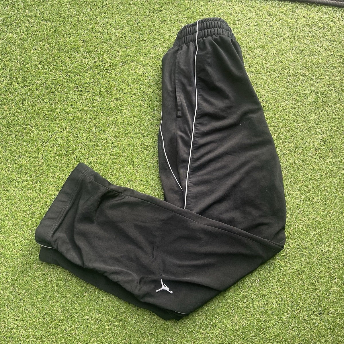 Vtg Y2K Air Jordan Track Pants Mens M Black Drill Stripe Jumpman