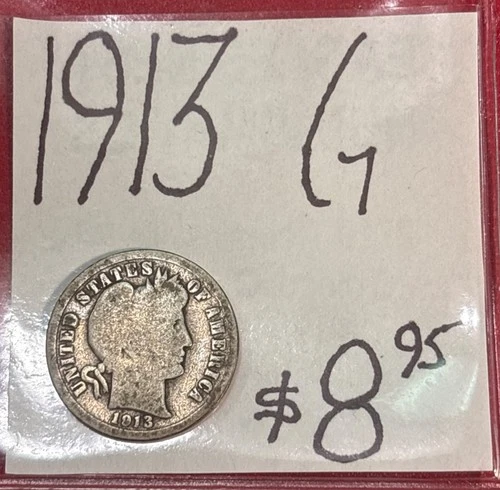 1913 Barber Silver Dime (G) Good Condition! ENN Coins