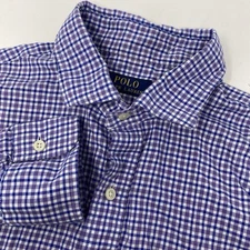 Polo Ralph Lauren Mens L Cotton Purple White Plaid Long Sleeve Button Down Shirt