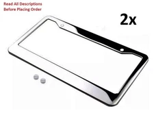 2PCS CHROME STAINLESS STEEL METAL LICENSE PLATE FRAME TAG COVER WITH SCR...