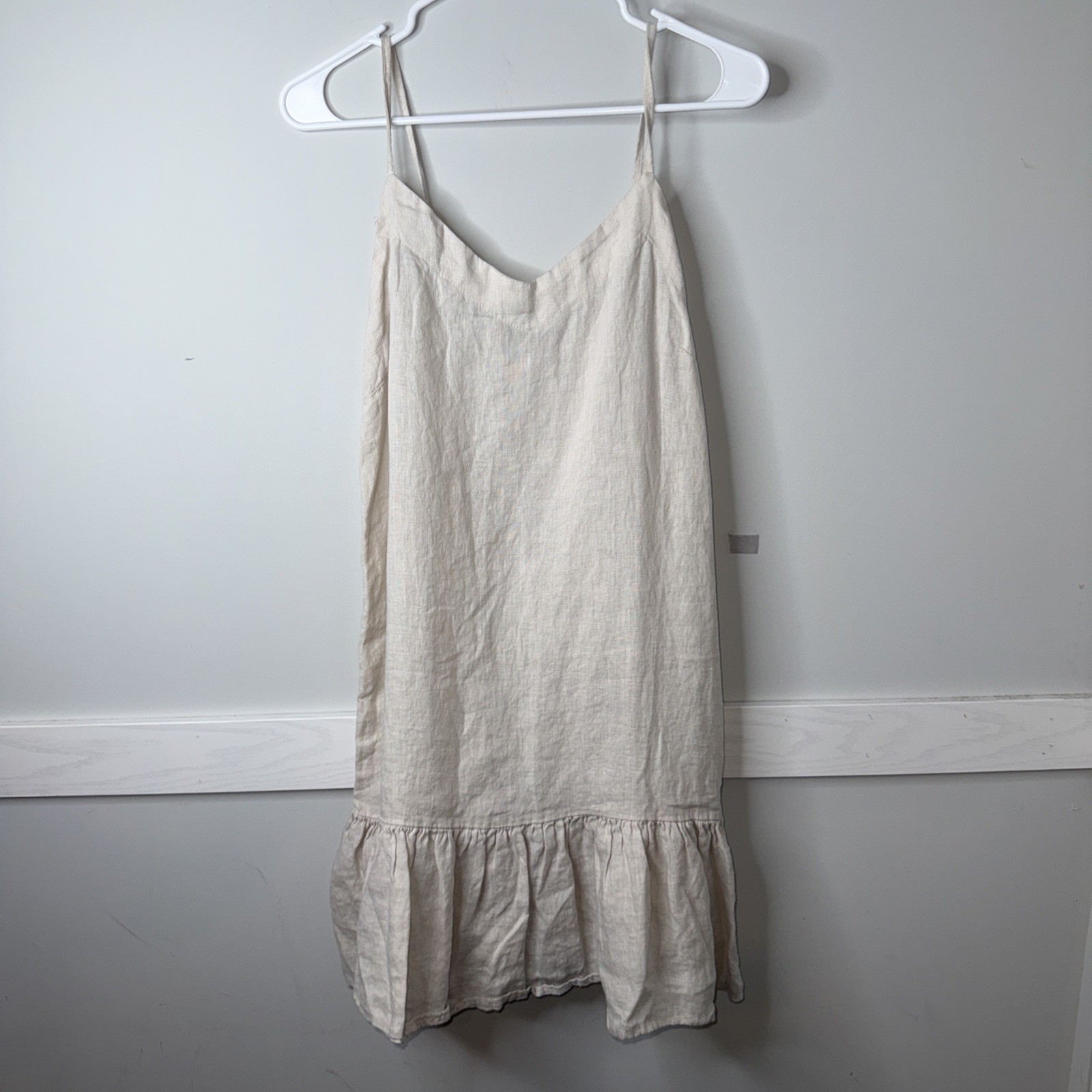 Bellambia Beige Linen Ruffled Hem Sundress Women’s M Minimalist Made In Italy