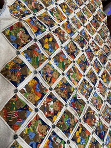 Handmade Patchwork Bear Quilt Cotton Multicolor Rectangular Bedding
