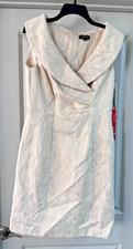 Tahari ASL Women's Pleated-Neck Sleeveless Fit & Flare Dress Size 8 NWT Cream