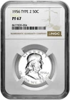 1956 Type 2 50C Proof Silver Franklin Half Dollar NGC Graded PF 67 in New Holder