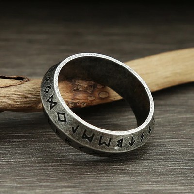 Vintage Nordic Rune Viking Amulet Ring Black Steel Stainless Steel Biker Jewelry