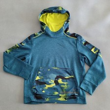 RUSSELL ATHLETIC Boys Tech Fleece Hooded Sweatshirt/Jacket, Blue/Green--Lg 10/12