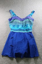 Blue Women's Swimdress Size 16 Nylon Lycra Padded Adjustable Straps
