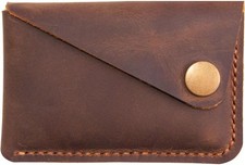 Leather Card Holder Snap Closure Ultra Slim Minimalist Wallet Pocket Card Case