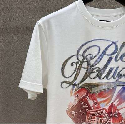 Philipp Plein Men's White Skull Logo Graphic Print Crew Neck T-Shirt L