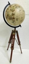 Globe World Tripod Map Stand Nautical Wooden Table Antique Decor Vintage Atlas