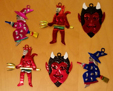 Mexican punched tin devil satan diablo witch folk art Halloween ornament lot