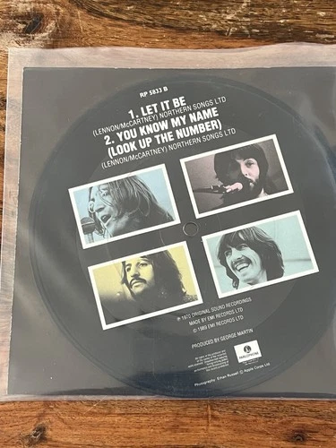 THE BEATLES LET IT BE RP5833 20th ANNIVERSARY PICTURE DISC 7” SINGLE RECORD VGC