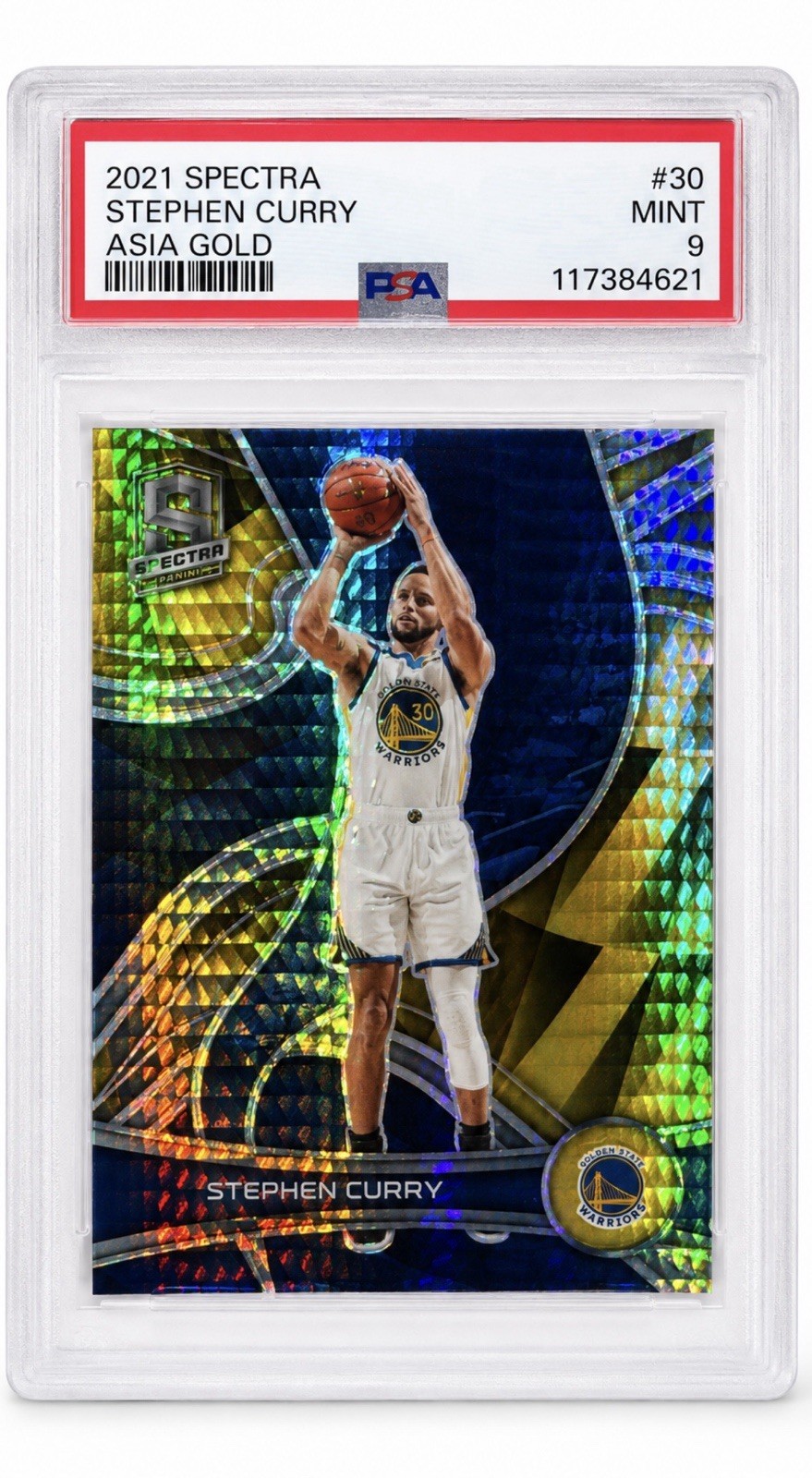 2021 Panini Spectra Stephen Curry Asia Gold PRIZM PSA 9🌈 SHINE! 7/10 GORGEOUS view 2