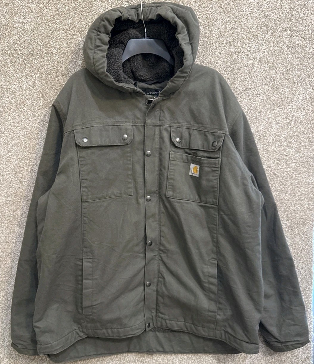 Carhartt Mens 2XLT Sherpa Lined Hooded Utility Jacket in Green 103826 MOS
