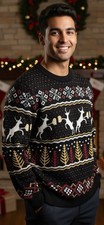 Tipsy Elves Sweater Men's Large Black Reindeer Beer Fair Isle Ugly Christmas