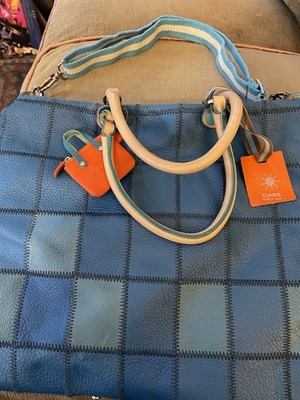 GABS  Aqua Teal/Turquoise Leather Patchwork Convertible Bag