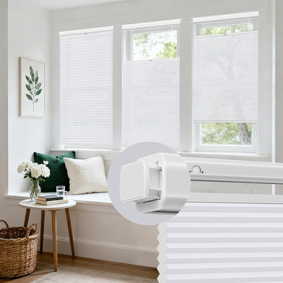 Zen No Drill Cellular Shades, Blackout Cordless Blinds, 30''x64'', White