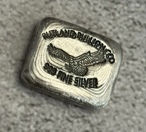 Rutland Bullion Co. 1 oz Hand Poured Silver Bar .999 Fine Silver