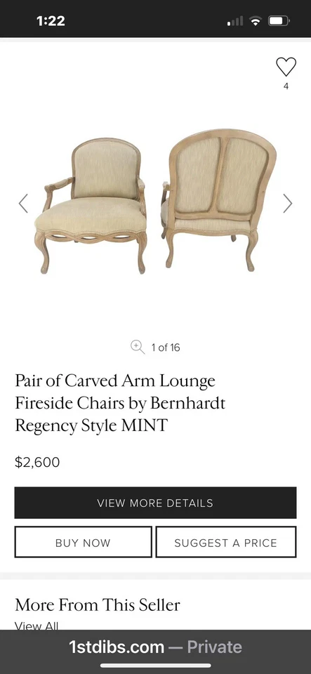 Pair of Carved Arm Lounge Fireside Chairs by Bernhardt – Regency Style - Image 4 of 4