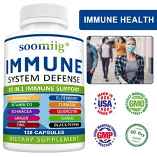 Immune System Defense Support 10 In 1 Supplement Vitamin C D3 Quercetin Turmeric