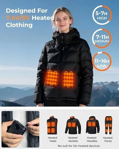 20000mAh Rechargeable Battery Pack for Heated Vests, Power Bank Compatible with image 3