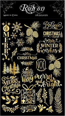 Merry Christmas Quotes Gold Foil Rub on Transfer Stickers Holiday Words Theme De