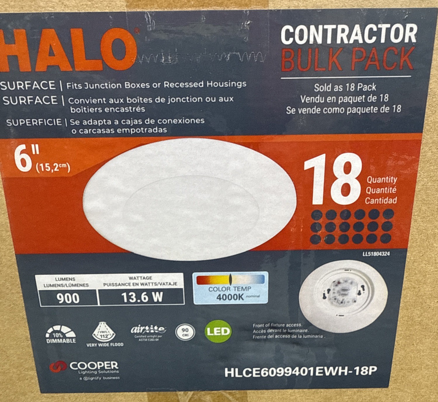 18 Halo HLCE6099401EWH-18P HLS Round Low Profile Fixture LED Lamp 15.4 W GENUINE