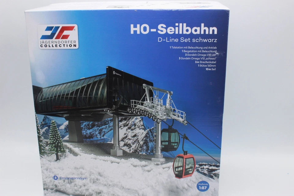 JC 82492 Seilbahn D-Line schwarz + 6 Gondeln + Stütze 1:87 H0 NEU OVP - Bild 2 von 4