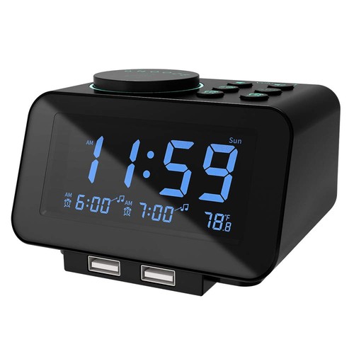 Digital Alarm Clock Radio - 0 100% Dimmer, Dual Alarm with Weekday/Weekend 