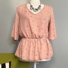 Cozy Rozy Love New Size M Pink Floral Print Raised Waistline Top Made in USA