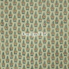 Indian Hand Block Print  Brown Green Motifs Print 100% Cotton Women Dress Fabric