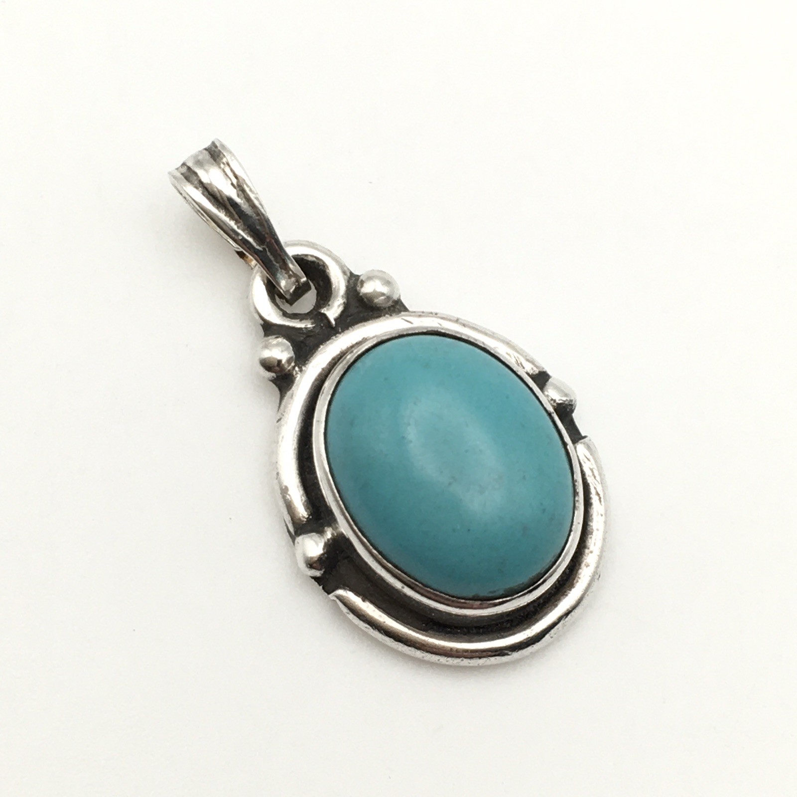 Vintage Sterling Silver Dainty Turquoise Oval Pendant Marked 925 2g #95