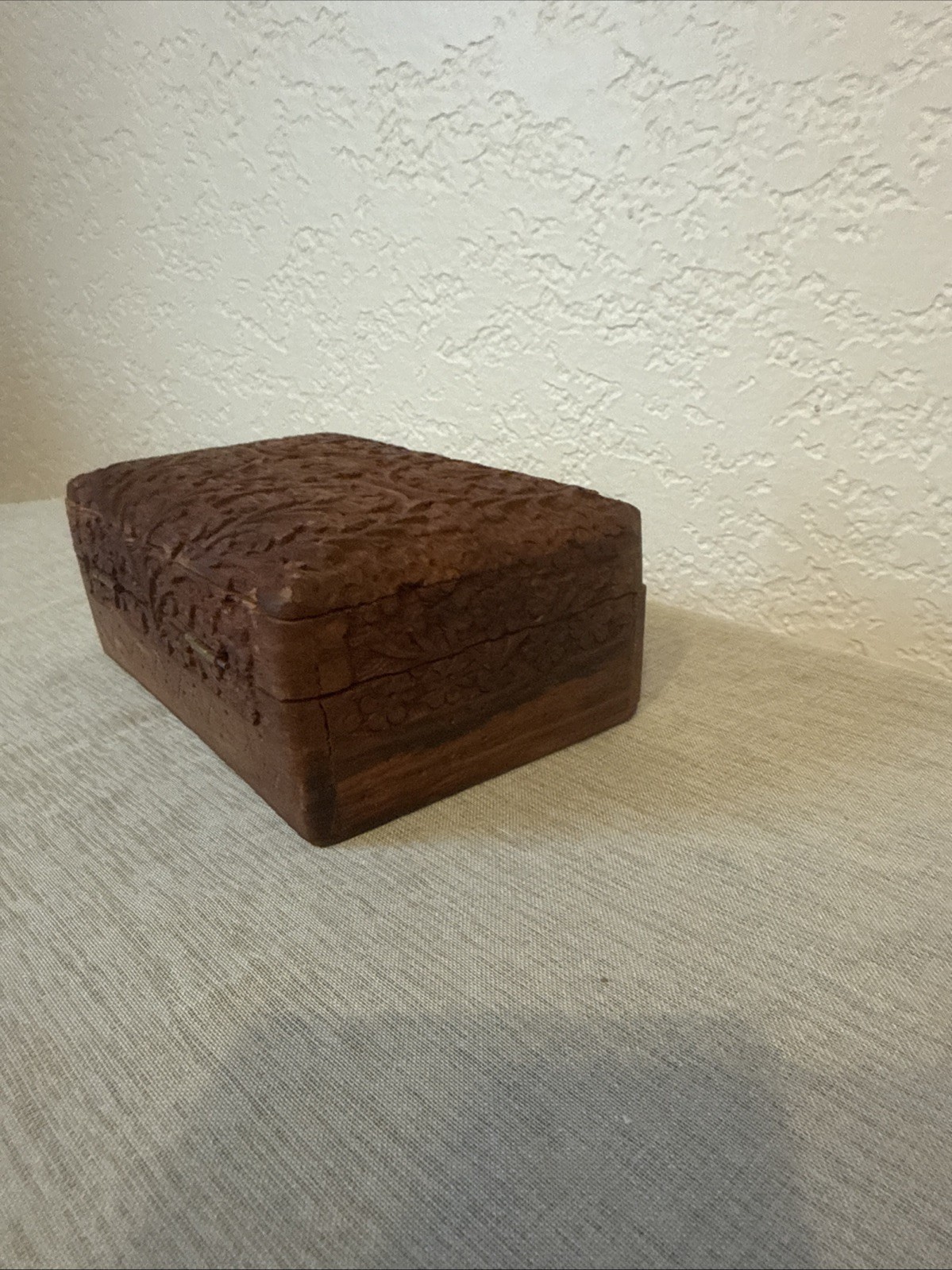 Vintage Hand Carved Wood  Jewelry Box Floral Tree of Life Artisan Made in India