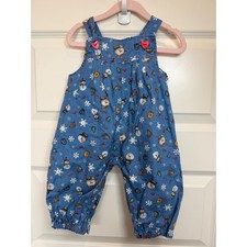 33. Kids Blue Glitter Snowman Winter Overalls Christmas 6/12M Vintage Handmade