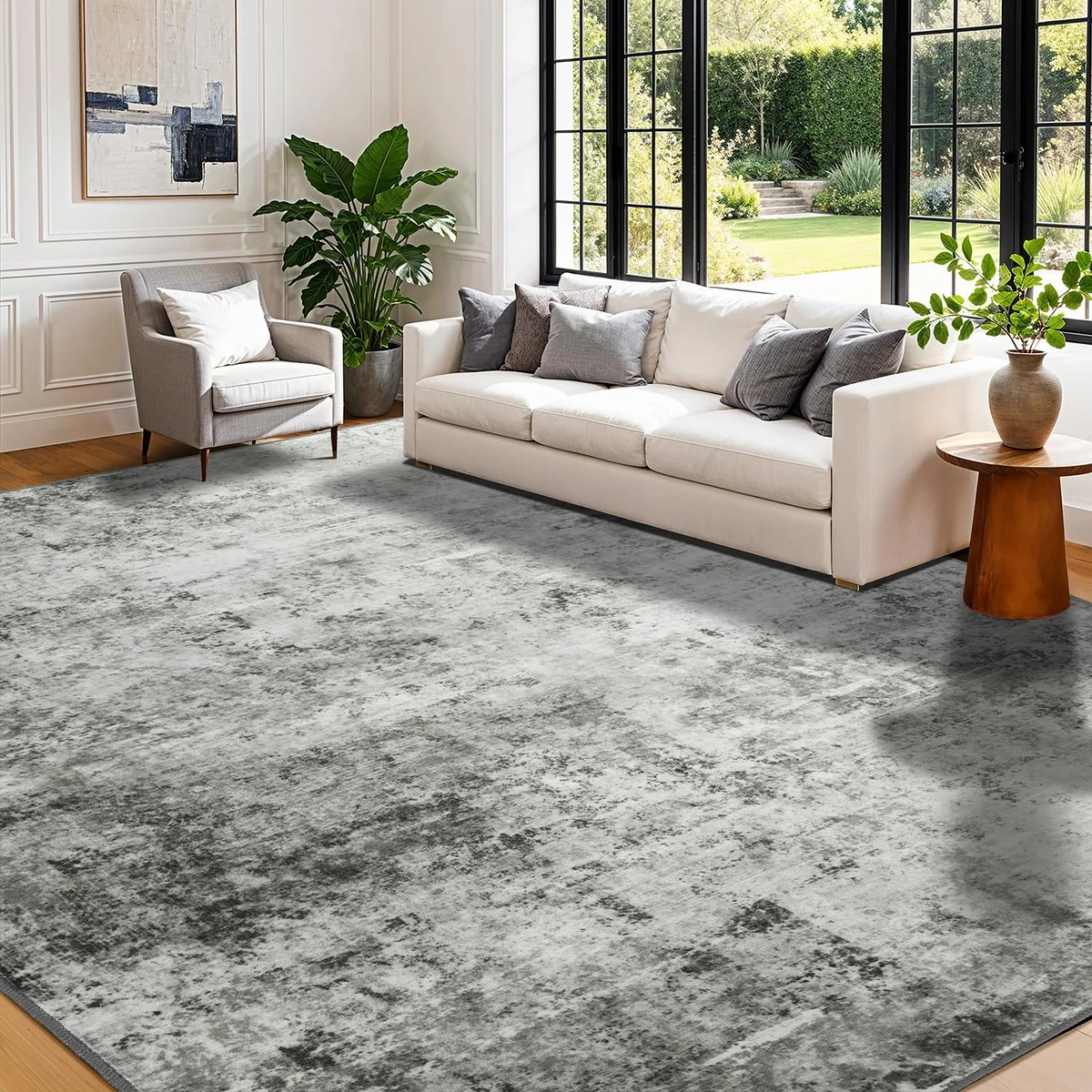 DEITAS Abstract Washable Area Rug Durable Soft Vintage 160x230cm – Grey