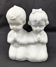 Artmark Japan Porcelain Bisque Praying Boy And Girl Figurine White Vintage