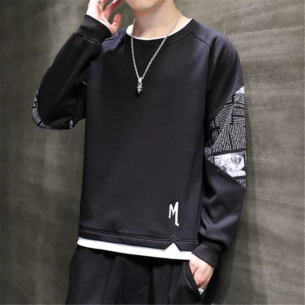 Men Jogger Sweatshirt Fake Two Piece Hip Hop Jumpers Sports Hoodie