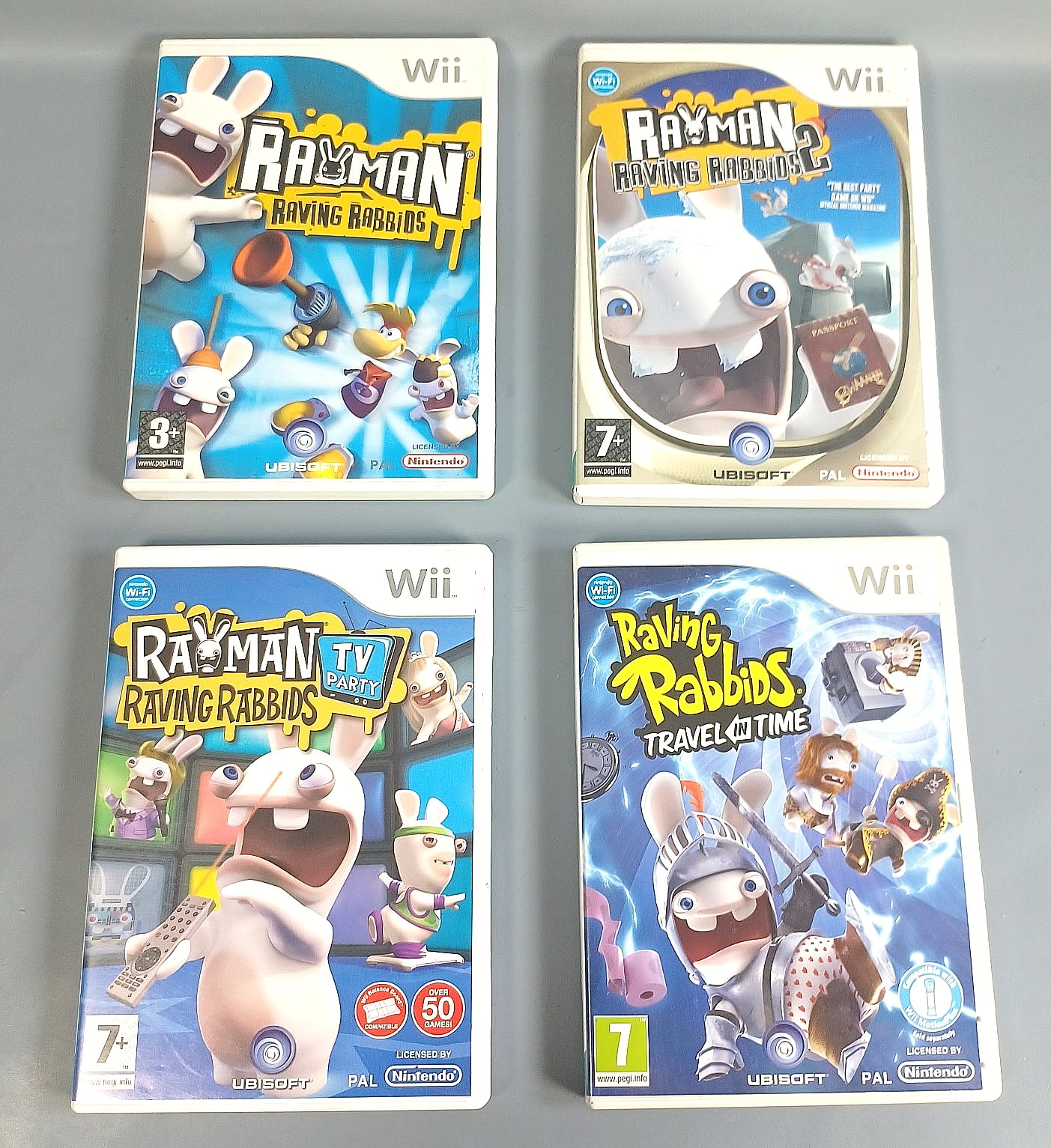 Wii Rayman Raving Rabbids, RRR 2, RR TV Party, RR Travel in Time 4x Video Games