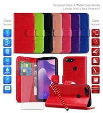 Flip Leather Wallet Phone Case &Glass Screen Protector for Motorola Moto G6 Play