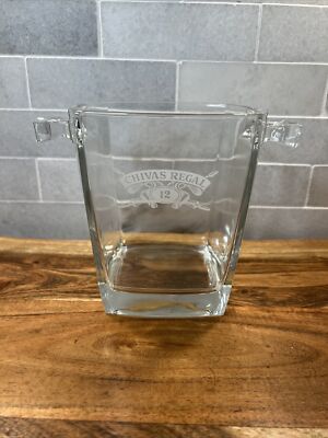 Chivas Regal Square Glass Ice Bucket Two Handles Etched by Arthur Court France