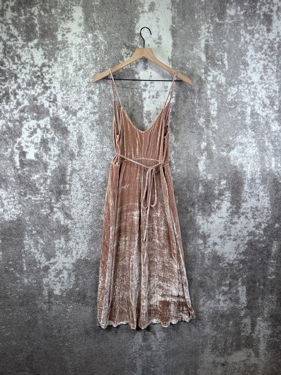 New Reformation Wrap Dress XS Womens Pink Peach Velvet Anoush Tulip Silk