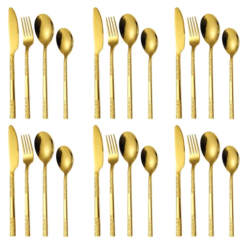 Set posate 24 pz oro tavola argento set per 6 persone incl. forchetta cucchiaio coltello - Foto 1 di 19