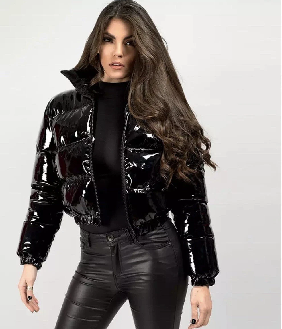 High shine cropped puffer jacket deals